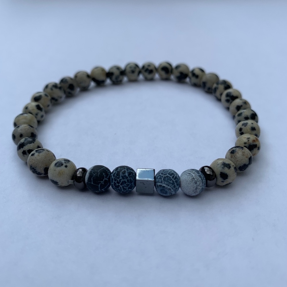 Small stone bead bracelet blue/gray marble silver
